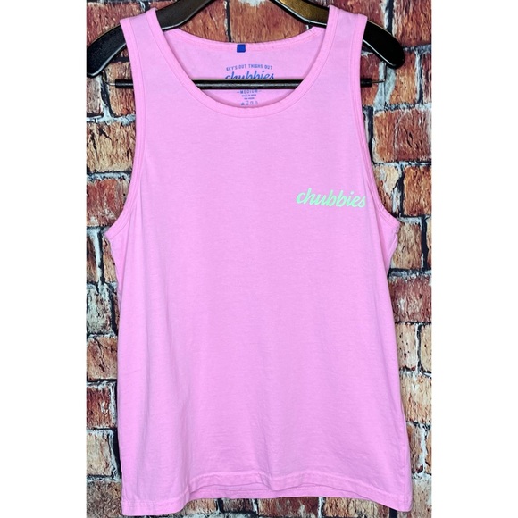 Chubbies Womens Medium Pink SOTO Double Sided Logo Tank Top Sky’s Out Thighs Out - Picture 2 of 3